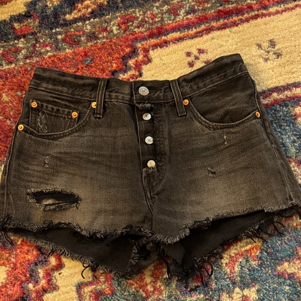 Levi’s 501 Distressed Black Denim Shorts